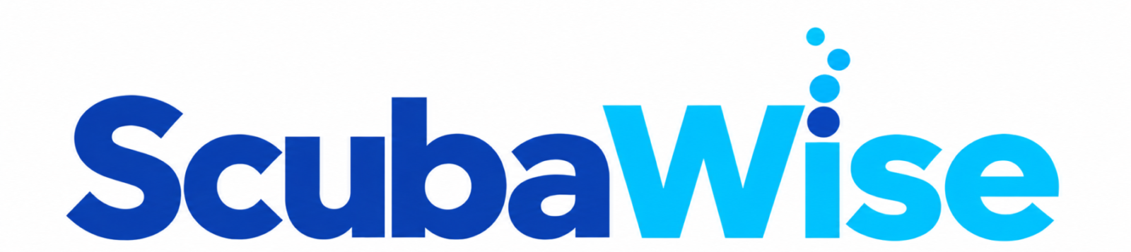 ScubaWise brand logo with deep cobalt blue and cyan text for an online scuba review portal platform.